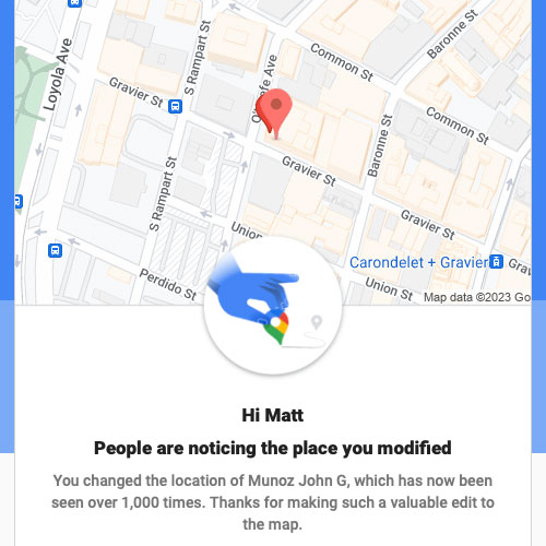 Google notification of 1000 map views